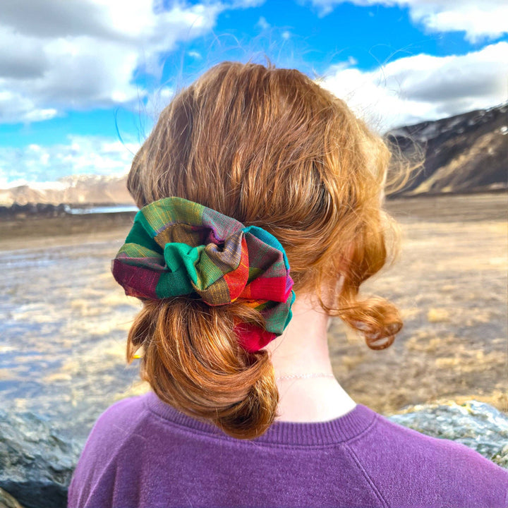 Zero-Waste Scrunchie: Fruit Punch Colorful Buffalo Check Hair Accessory