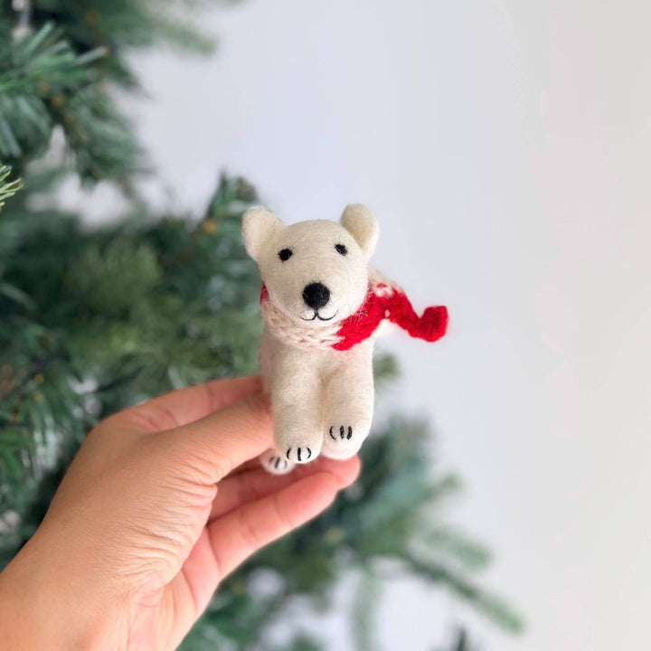 Felt Ornament - Polar Bear With Scarf