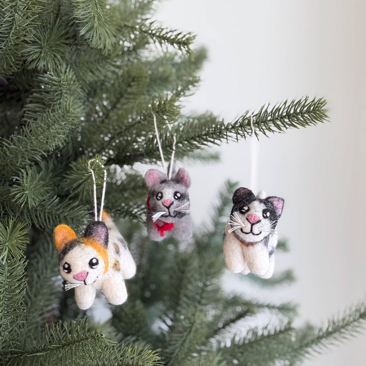 Cat Felt Ornament – Calico, Gray Tabby & Tuxedo