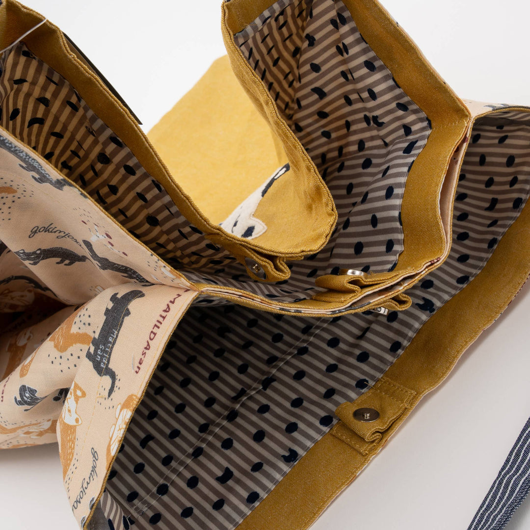 Cats Embroidered Canvas Tote Bag -Yellow